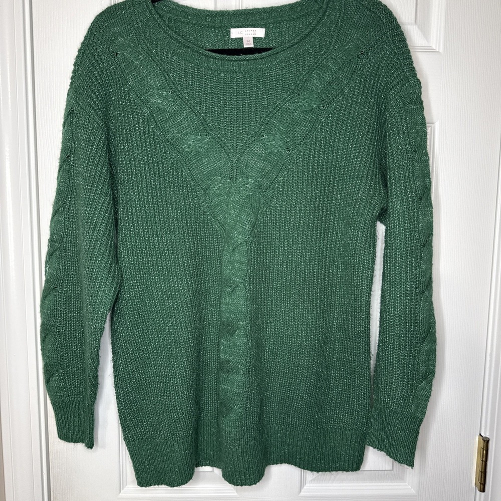 LC Lauren Conrad Green Cable Knit Sweater Medium Emerald Forest Cozy